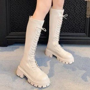 chunky heel platform boots lace up rider boots
